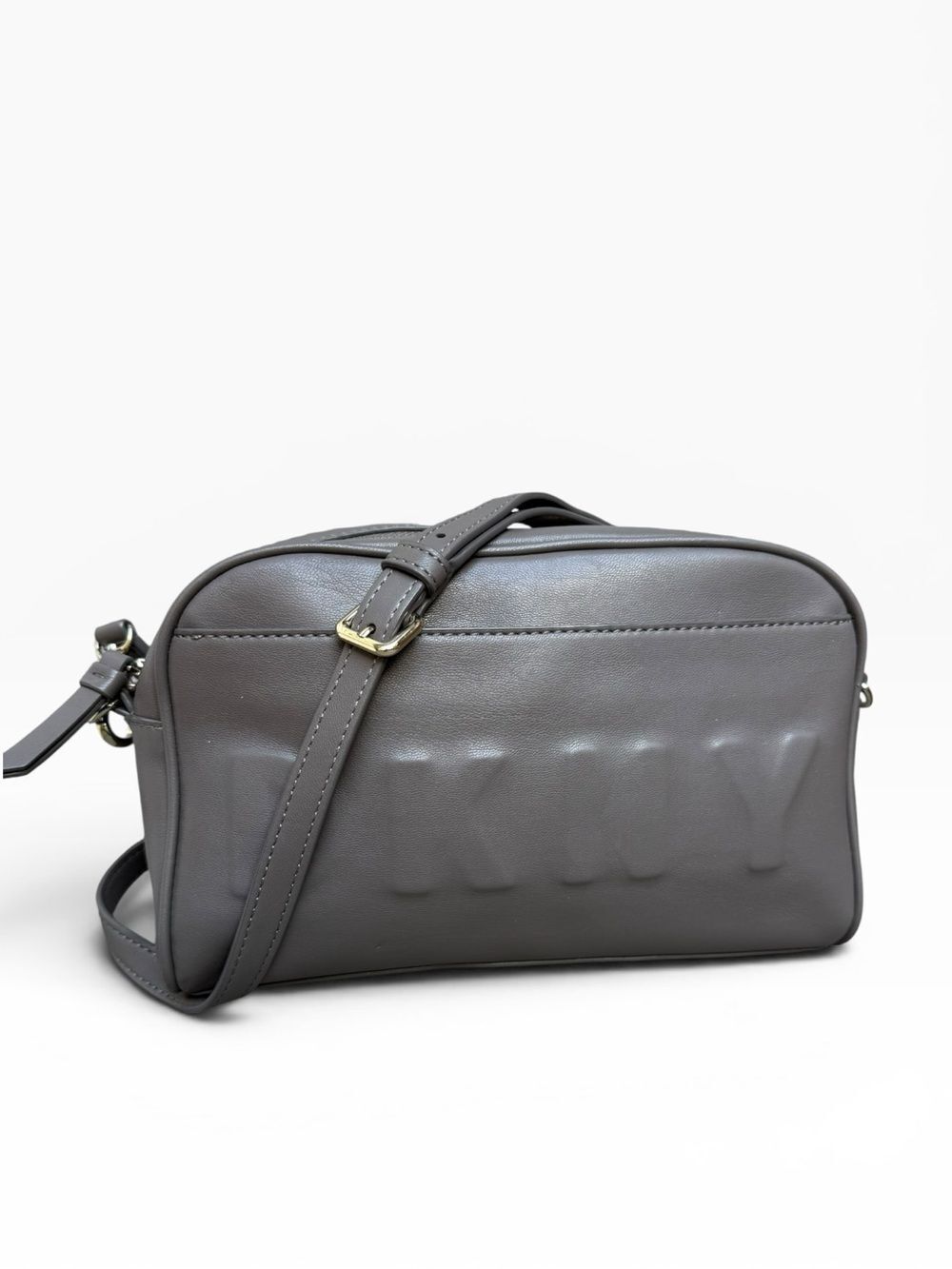 DKNY Grey Tilly Crossbody Leather Bag  Camera Bag Style Embossed Logo Purse